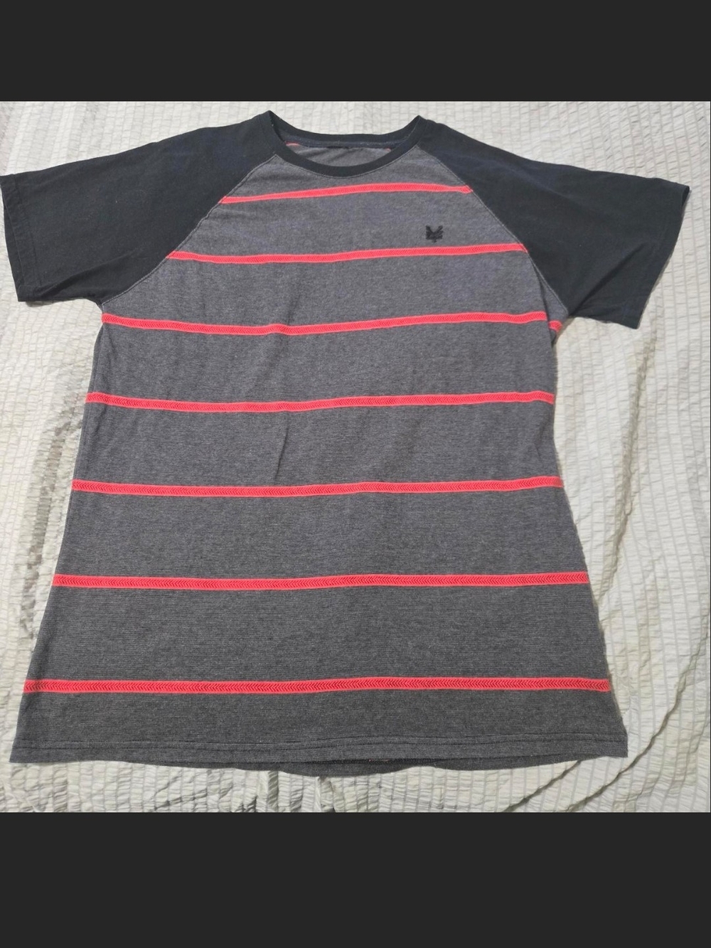 Zoo York Men's Gray Tee with Red Stripe and Black Raglan Sleeves